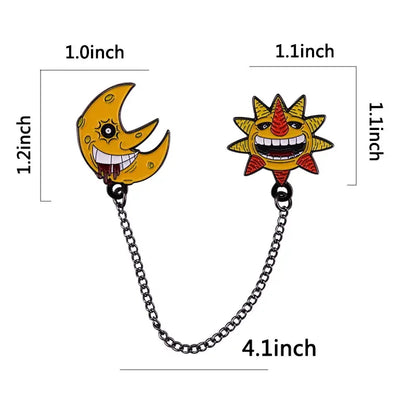 Anime Soul Eater The Sun N Moon Brooch Pins Chain Badge Backpack Decoration Nights of Halloween Jewelry Accessories