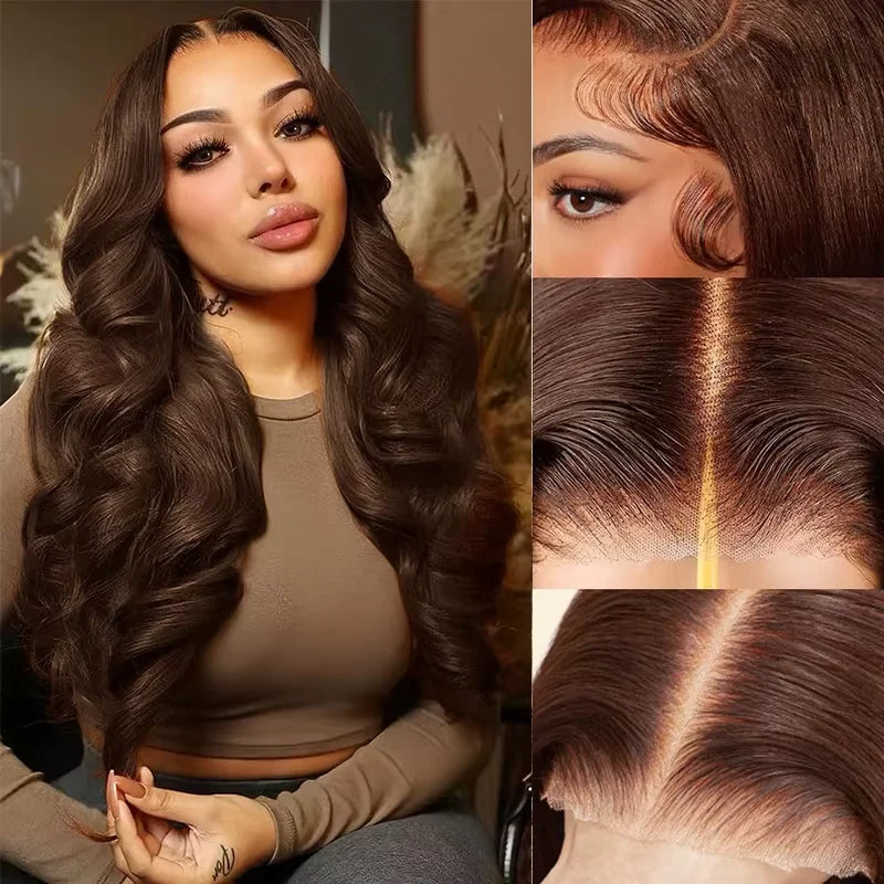 Chocolate Brown Body Wave HD Lace Front Wig – 13x4 & 13x6, 200% Density Pre-Plucked