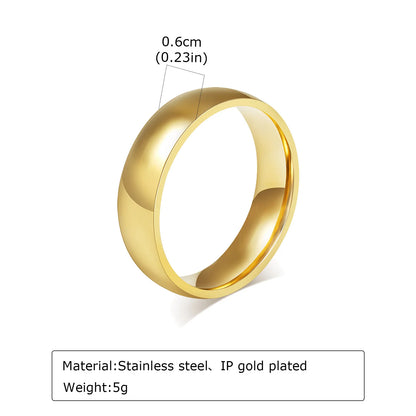 High Polished Stainless Steel Wedding Band Ring for Women Men 2/3/4/5/6mm Gold Plated Smooth Couple Rings Engagement Jewelry
