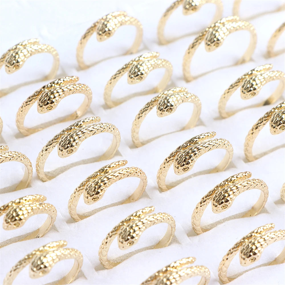 10pcs/lot Men Retro Punk Snake Rings For Women Antique Siver Color Opening Adjustable Jewelry Party Gifts