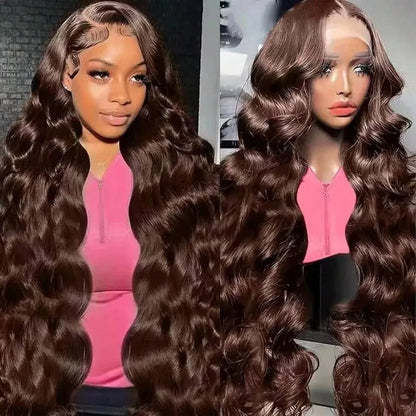 Chocolate Brown Body Wave 13x6 HD Lace Front Wig – 220% Density, 30 Inch Transparent