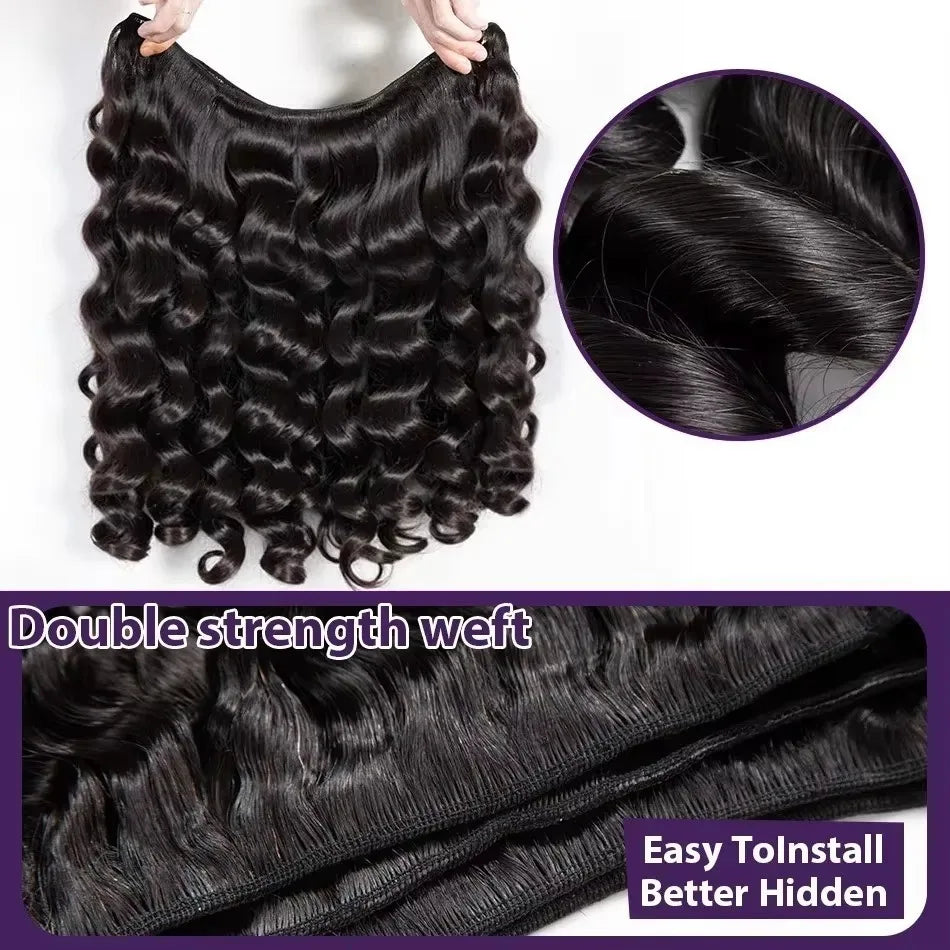 Loose Deep Wave Hair Bundles – Remy Human Hair Weave, 3/4 Bundle Deals, Natural Black
