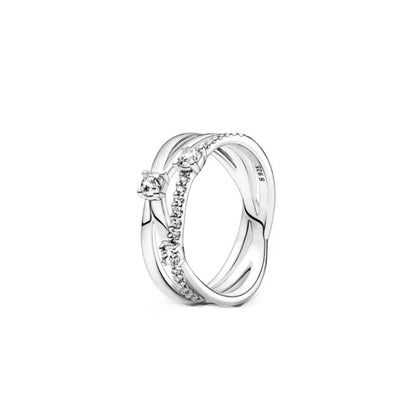 925 Silver Women Jewerly Accessories Ring Size 6 7 8 9 Pink Heart CZ Stone Red Black Rings DIY Birthday Gift Party