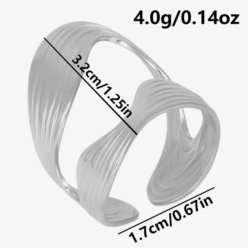 1Pc Stainless Steel Waterproof Women Personality Textured Chunky Open Rings Vintage Hollow Irregular Multi-layer Anillos Jewelry