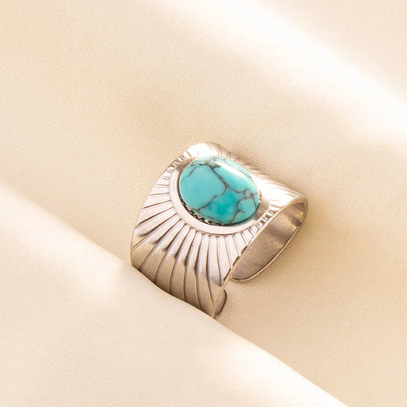 1pc Stainless Steel Boho Turquoise Open Finger Rings Trendy Adjustable Women Ethnic Multi Layers Stackable Anillos Jewelry
