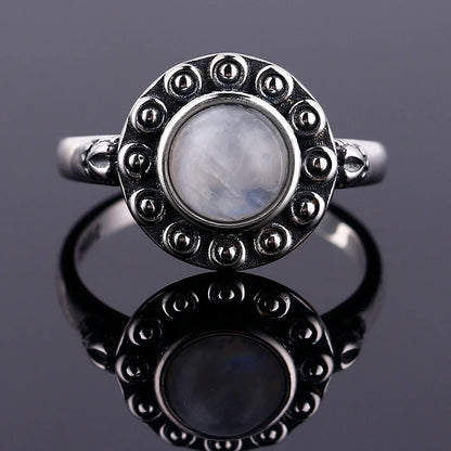 Round Oval Big Natural Moonstones Rings Women's Silver Plated Rings Gifts Vintage Fine Jewelry