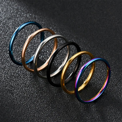 1pc 2mm Thin Classic Fashion Simple Stainless Steel High Polished Rings For Women Men Couple Finger Rings Jewelry Size 5 To 13