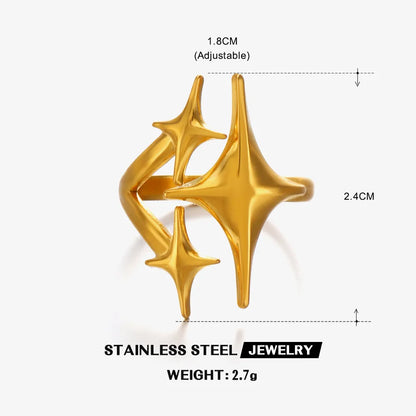 LATS Stainless Steel Y2K Celestial Star Open Rings for Women Men Unique Design Gold Silver Color Adjustable Ring Fashion Jewelry