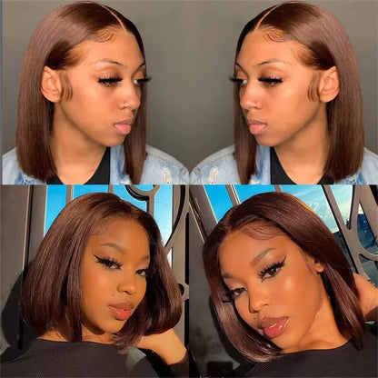 Chocolate Brown Straight Bob Wig – 13x4 Transparent Lace Frontal, 220% Density Short