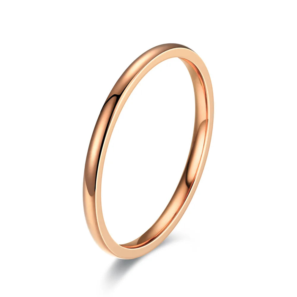 1pc 2mm Thin Classic Fashion Simple Stainless Steel High Polished Rings For Women Men Couple Finger Rings Jewelry Size 5 To 13