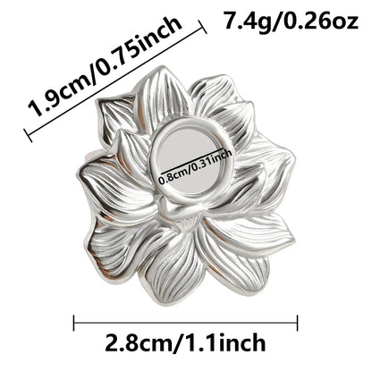 1Pc Stainless Steel Waterproof Women Personality Textured Chunky Open Rings Vintage Hollow Irregular Multi-layer Anillos Jewelry