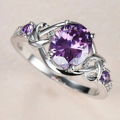 925 Sterling Silver Purple CZ Rings for Women Luxury Elegant Engagement Wedding Anniversary Party Accessories