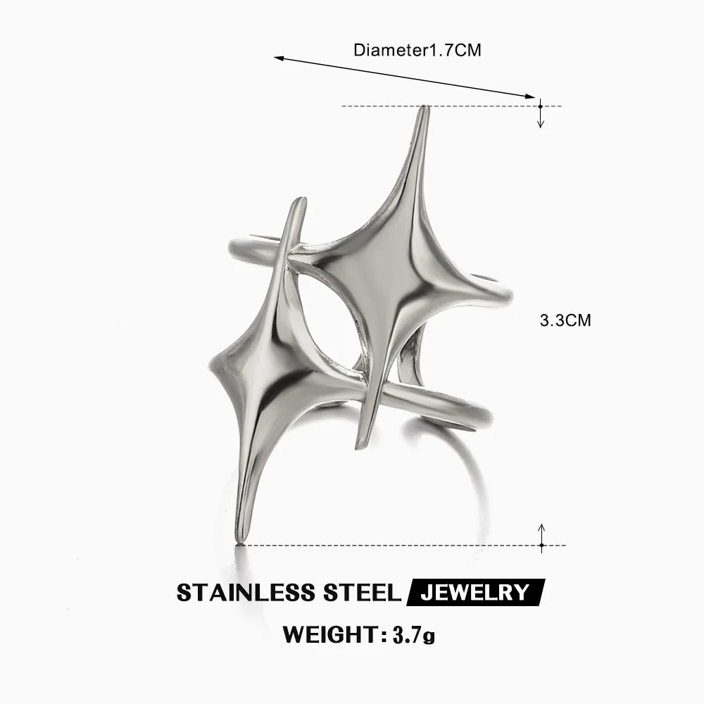 LATS Stainless Steel Y2K Celestial Star Open Rings for Women Men Unique Design Gold Silver Color Adjustable Ring Fashion Jewelry