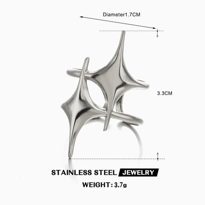 LATS Stainless Steel Y2K Celestial Star Open Rings for Women Men Unique Design Gold Silver Color Adjustable Ring Fashion Jewelry