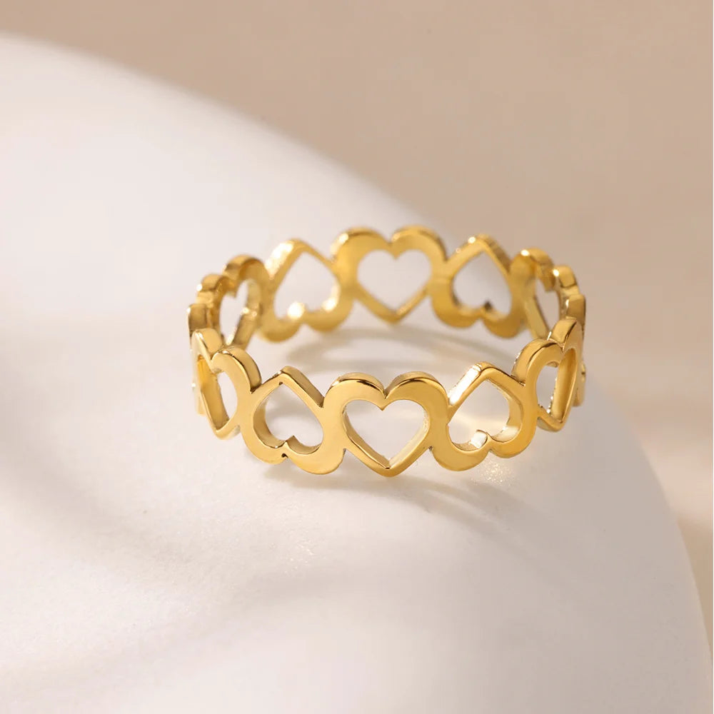 Sweet Heart Zirconia Rings for Women Stainless Steel Gold-Plated Layered Design Everyday Wear Valentine's Day Party Jewelry Gift