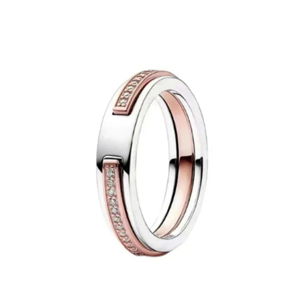 Rose Gold Clor Flower Heart Pink Ring New Hot Selling  Rings Suitable For  Matching DIY Birthday Gift 925 Silver