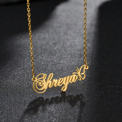 Atoztide Custom Name Necklace for Women with Butterfly Personalized Stainless Steel Jewelry Nameplate Choker Chain Birthday Gift