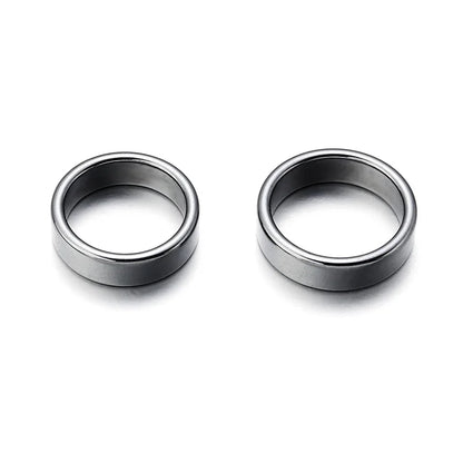 6pcs Unadjustable Black Hematite Rings For Women Men Party Club Smooth Simple Flat Wide Finger Ring Natural Stone 16mm-21mm