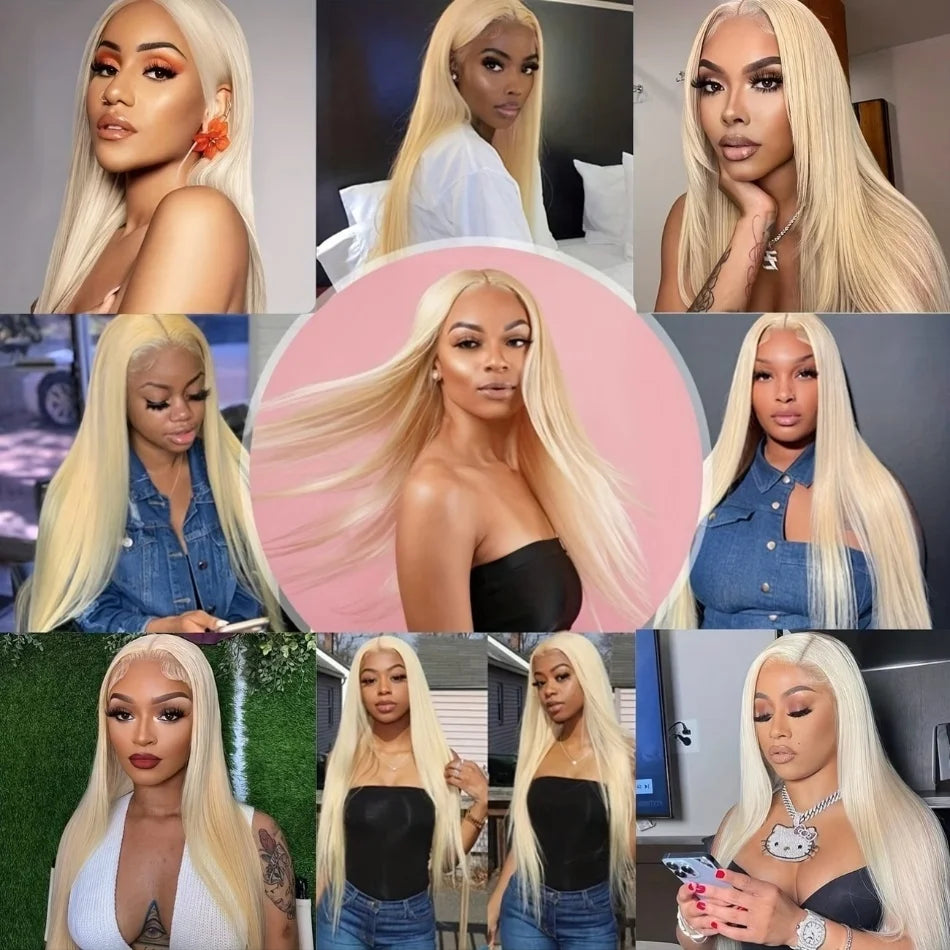 613 Blonde Straight HD Lace Frontal Wig – Pre-Colored Pre-Plucked 13x6, 200%