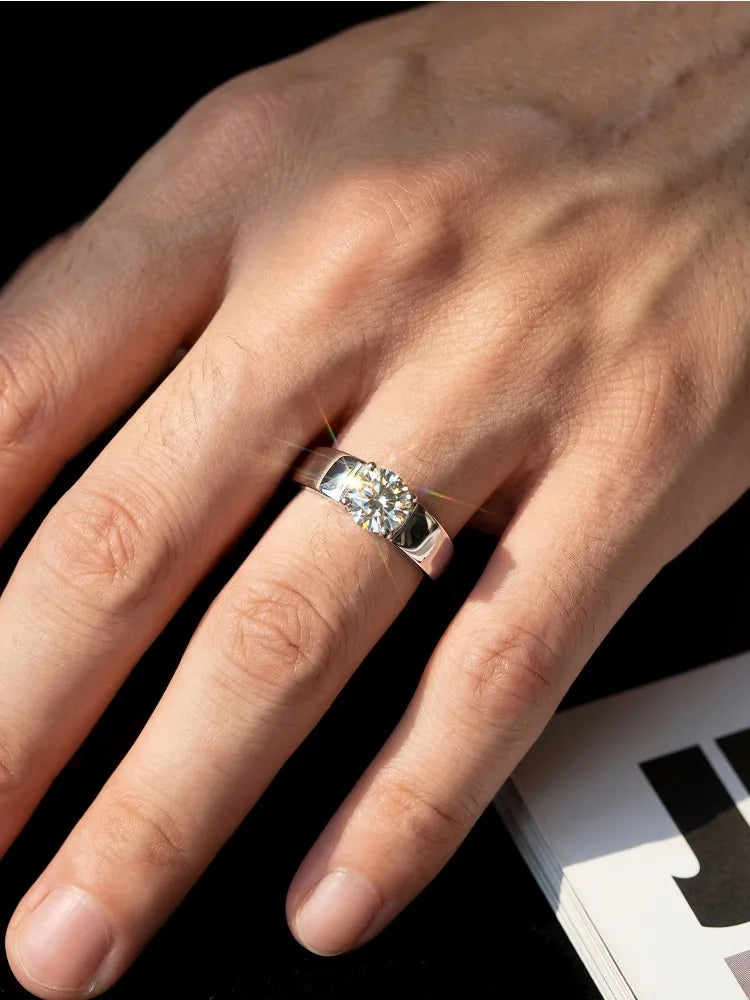 Luxury 1CT D Color Certified Moissanite Diamond Wedding Rings For Men Real 925 Sterling Silver Top Quality Jewelry