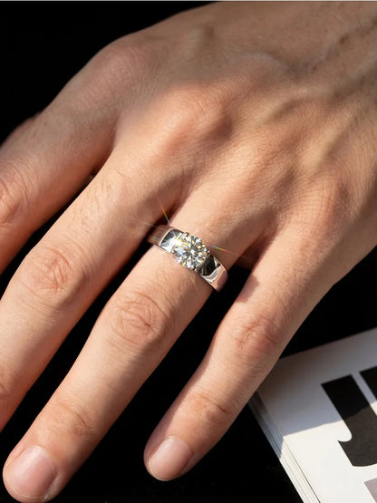 Luxury 1CT D Color Certified Moissanite Diamond Wedding Rings For Men Real 925 Sterling Silver Top Quality Jewelry