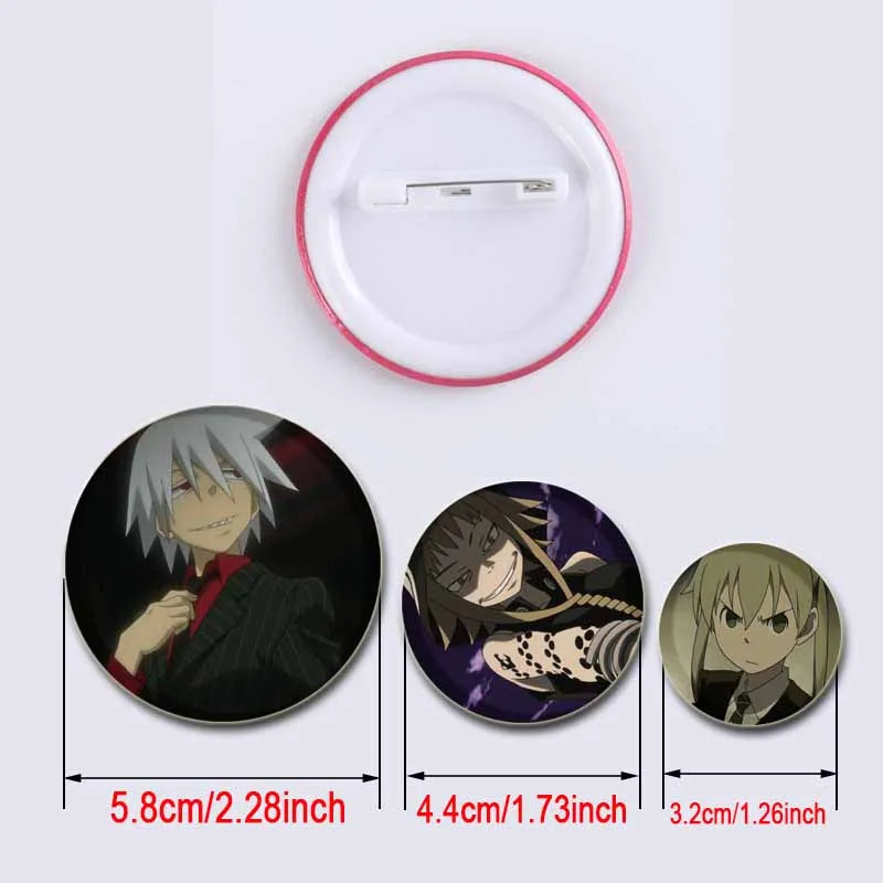 58MM Anime Soul Eater Pins Tinplate Brooch Figure Badge Handmade Brooches for Backpack Clothes Decoration Fashion Jewelry Gifts