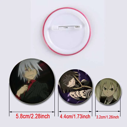 58MM Anime Soul Eater Pins Tinplate Brooch Figure Badge Handmade Brooches for Backpack Clothes Decoration Fashion Jewelry Gifts
