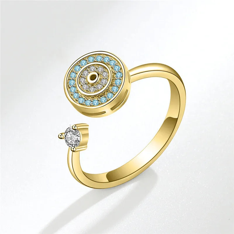 Fashion Fidget Spinner Ring Anxiety for Girls CZ Rose Flower Rotating Rings Demon Eyes Finger Ring Anti Stress Wedding Jewelry