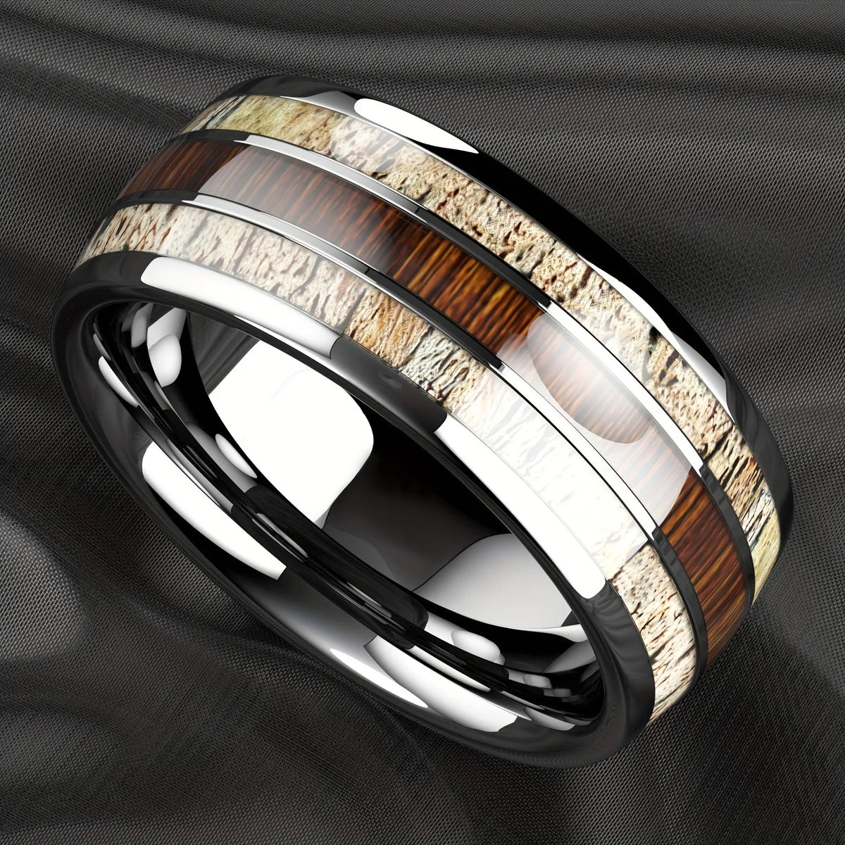 Fashion 8mm Men Stainless Steel Rings Inlay Meteorite Abalone Shell Rings For Men Women Wedding Engagement Band Jewelry Gift
