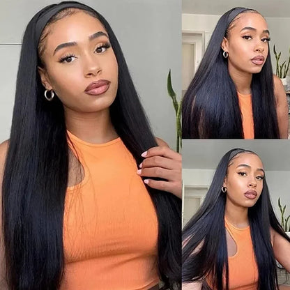 Bone Straight Headband Wig – Human Hair 180% Density, Glueless Easy-to-Go