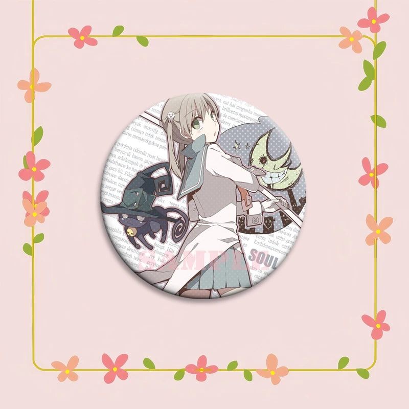 Anime Soul Eater Pins Round Creative Cartoon Badges Handmade Tinplate Brooches for Backpack Accessorys Exquisite Gifts