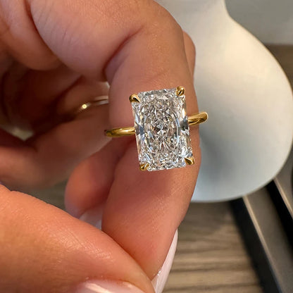 Huitan Dainty Sparkling Rings with Rectangular CZ Fresh Stylish Engagement Accessories for Women Chic Shiny Modern Party Jewelry