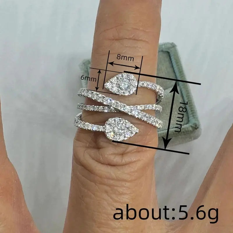 925 Sterling Silve Waterdrop Cross Zircon Paved Dainty Rings For Women Elegant Luxury Fashion Daily Party Engagement Jewelry