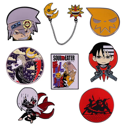 Soul-Eater-Enamel Pins Anime Maka Albarn Death the Kid Soul Evans Brooches Sun Moon Chain Badges for Backpack Lapel Jewelry