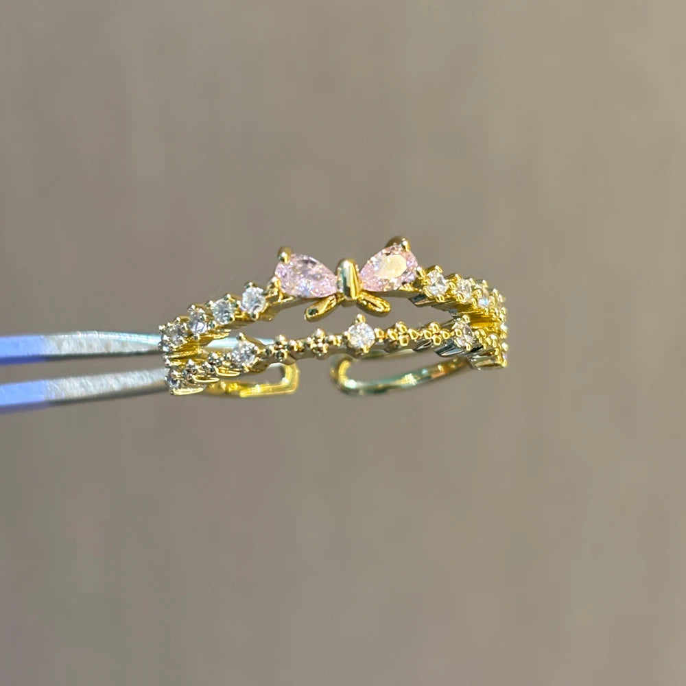 100 styles 14K Gold Plated Color Zircon Flower Crown Bow Open Ring Women Adjustable Stackable Finger Rings Wedding Jewelry Gift