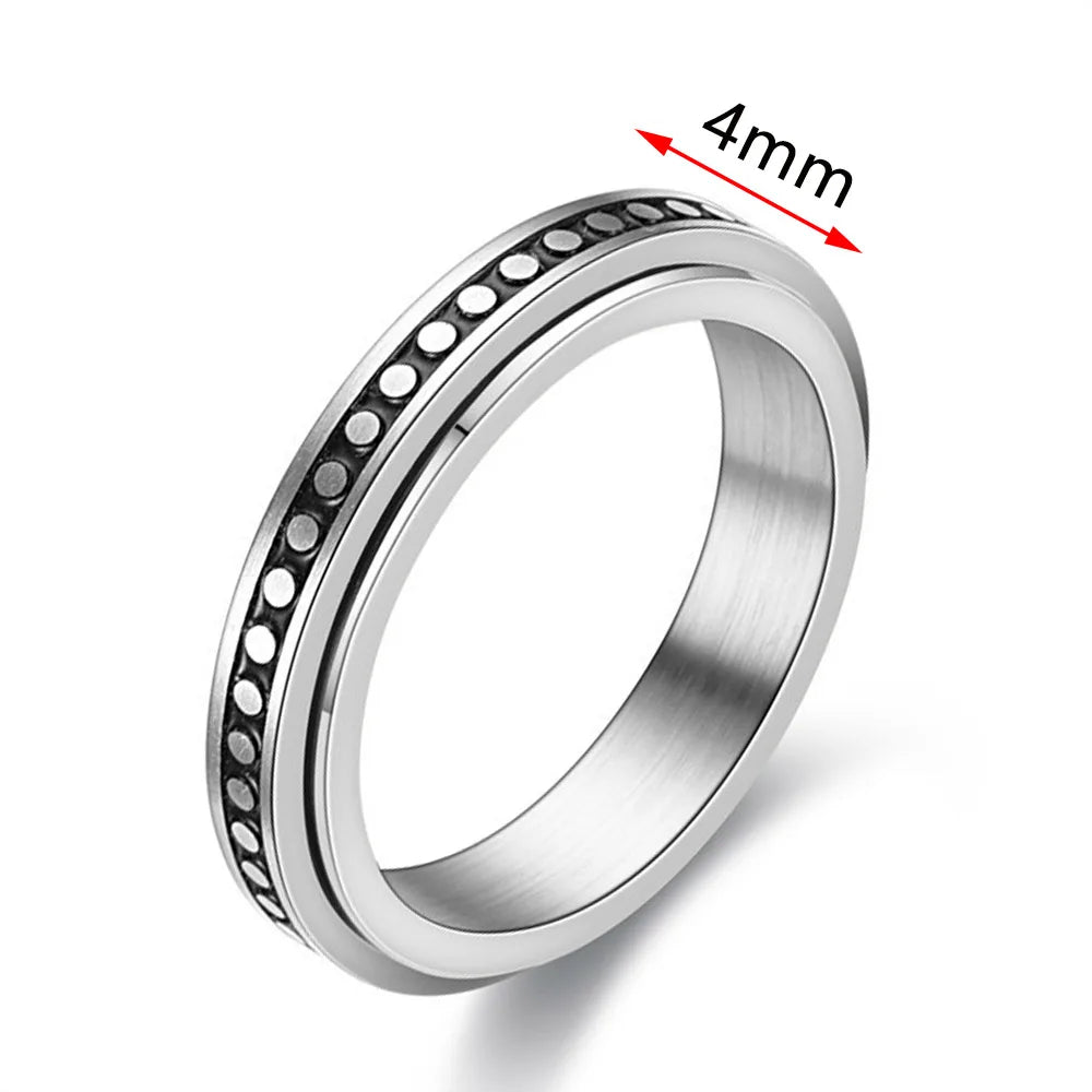 Fidget Spinner Anxiety Rings For Women Men Spinning Rotate Antistress Printing Stainless Steel Ring Accessories Trendy Jewelry