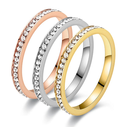 2mm Iced Out Bling Ring Female Silver Plated Stainless Steel Cubic Zircon Wedding Engagement Rings for Women Jewelry Gift