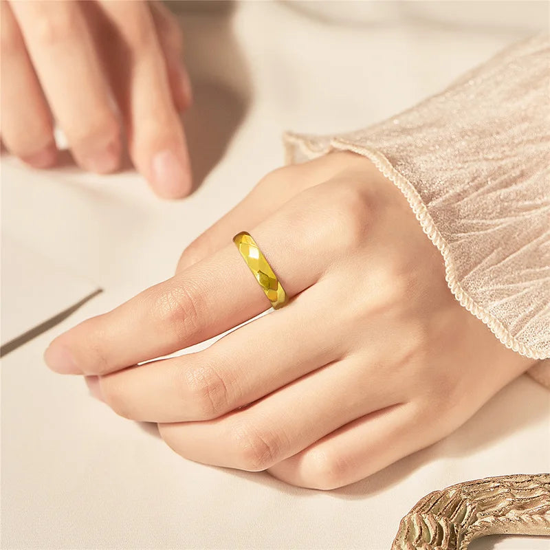 VQYSKO Vintage Patterned Band Ring Geometric Faceted Stackable Rings For Women Love Valentine's Day Wedding Gift Ldeas