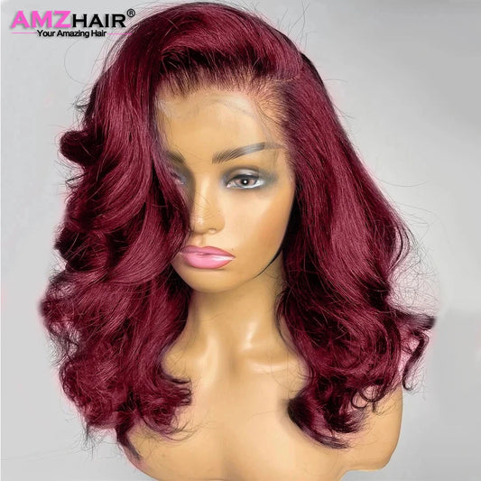 99J Burgundy Dark Red Body Wave 13x4 Lace Frontal Wig – Pre-Plucked Skin-Melt
