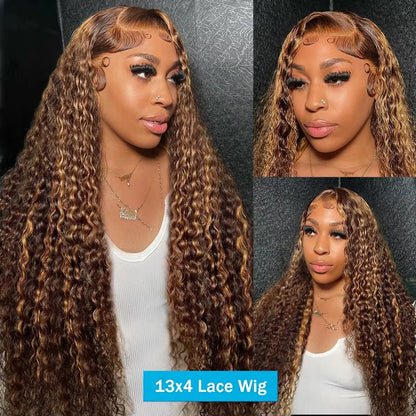 Honey Blonde P4/27 Highlight Curly Deep Wave HD Lace Frontal Wig – 13x4 & 13x6, 30–36 Inch