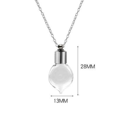 Portable Ashes Holder Glass Bottle Necklace with Chain Fillable Wishing Bottle Keepsake DIY Perfume Vial Pendant