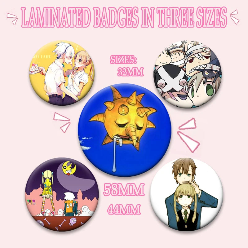 Anime Soul Eater Pins Round Creative Cartoon Badges Handmade Tinplate Brooches for Backpack Accessorys Exquisite Gifts