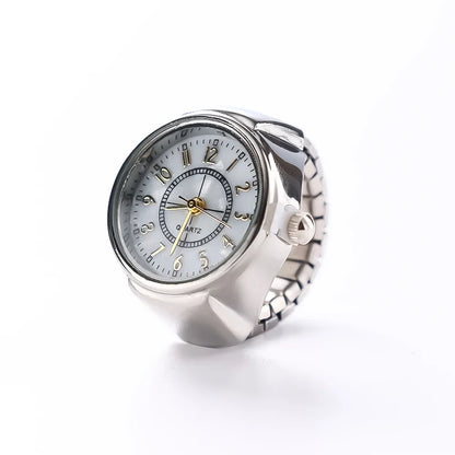 Punk Mini Quartz Watch Clock Finger Rings for Men Women Stainless Steel Elastic Strap Punk Couple Roman Ring Jewelry Gifts