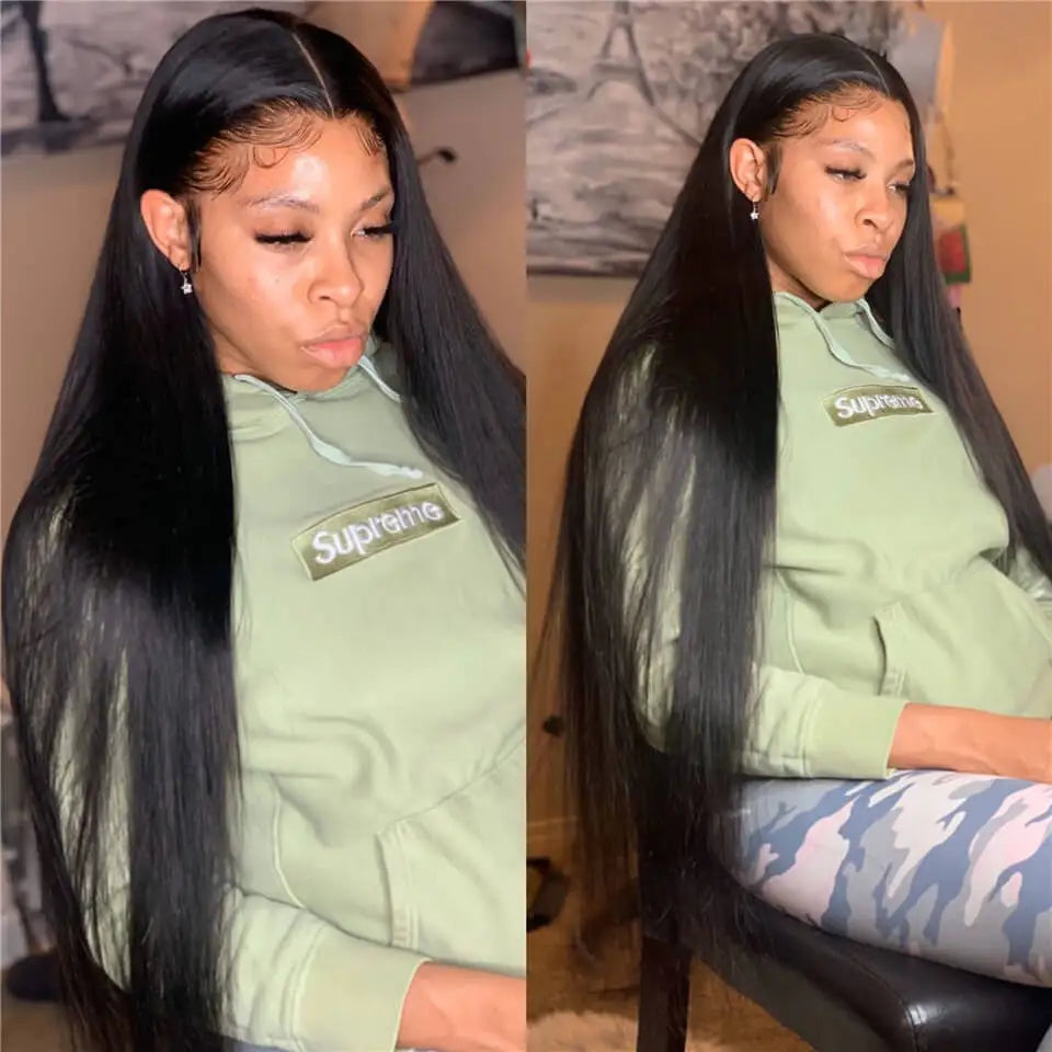Bone Straight 13x6 HD Lace Frontal Wig – Pre-Plucked 200% Density, 30–40 Inch
