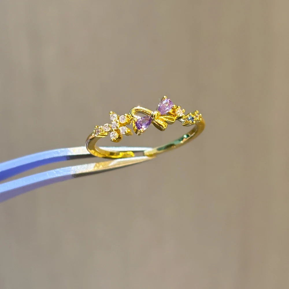 100 styles 14K Gold Plated Color Zircon Flower Crown Bow Open Ring Women Adjustable Stackable Finger Rings Wedding Jewelry Gift