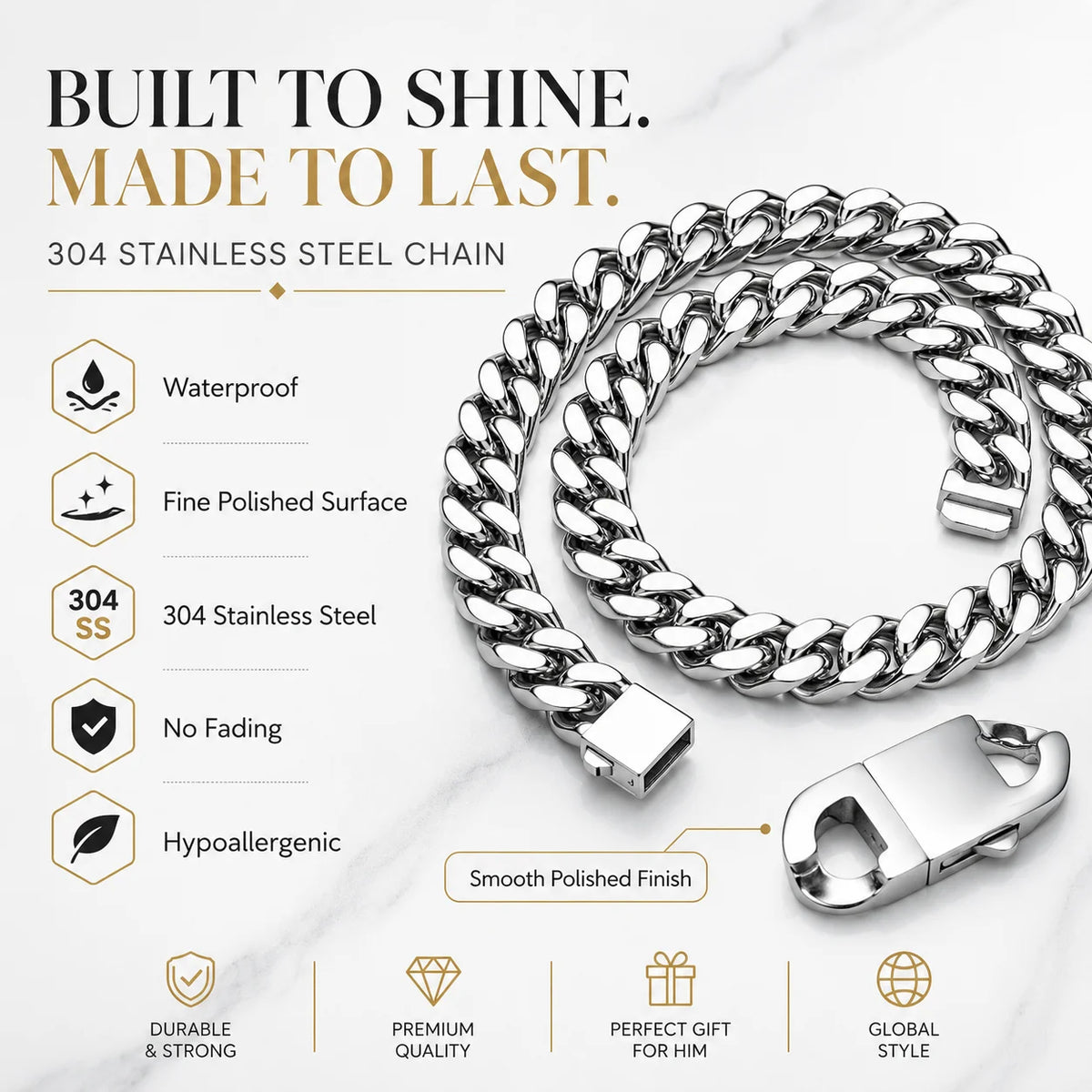 ULJ Punk Miami Cuban Link Men Hip Necklace 304 Stainless Steel Hip-Hop Female Male Bracelet Chain Ice Out Waterproof Jewelry