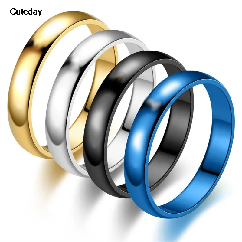 Simple 6/4mm Titanium Ring Women Men Prevent Allergy High Polished Wedding Rings Stainless Steel Couple Finger Jewelry Gifts