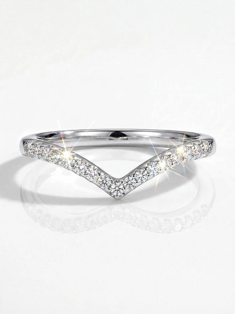 Real Moissanite Diamond V-Shaped Fashion Shining Rings For Women 925 Sterling Silver Engagement Wedding Jewelry