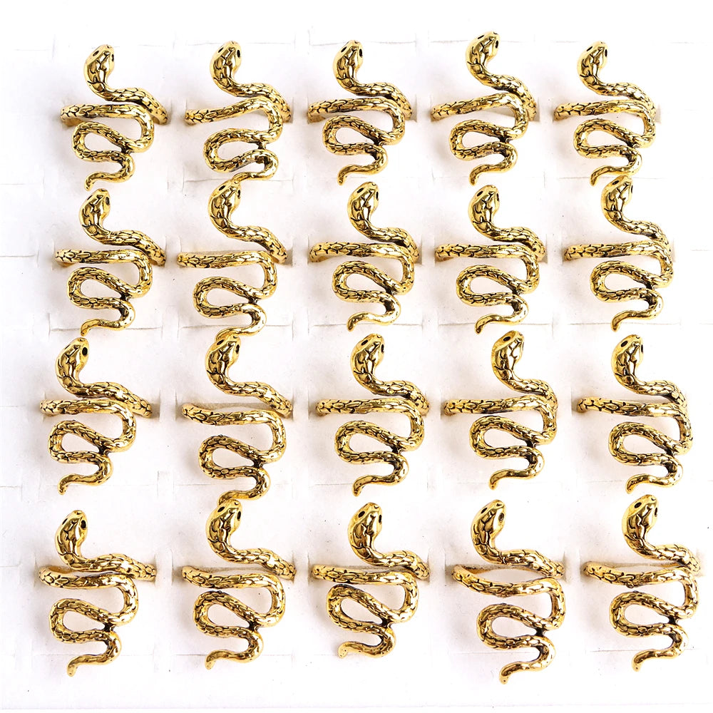 10pcs/lot Men Retro Punk Snake Rings For Women Antique Siver Color Opening Adjustable Jewelry Party Gifts
