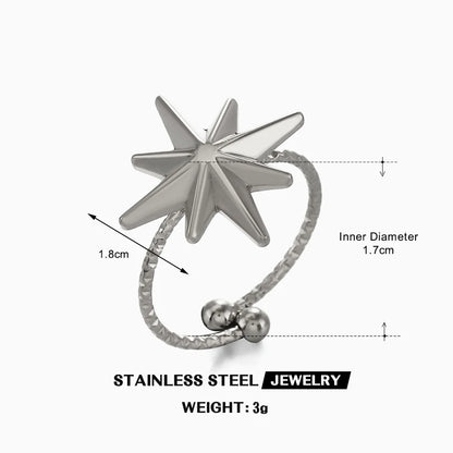 LATS Stainless Steel Y2K Celestial Star Open Rings for Women Men Unique Design Gold Silver Color Adjustable Ring Fashion Jewelry